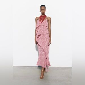 ZARA RUFFLED JACQUARD DRESS